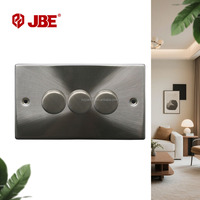 Interrupteur variateur d'intensité en acier inoxydable, norme britannique, 3 modules, 1/2 voie, 10A 250V, pour prises et fiches domestiques et de bureau
