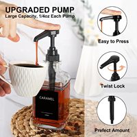 Distributeur de sirop premium, pompe à café, distributeur de sirop en verre carré avec pompes et étiquettes, 16,9 oz, 500 ml