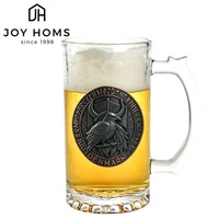 Verre à bière en verre épais classique de 500 ml, sans plomb, avec logo métallique personnalisé, idéal pour les fêtes à domicile et les mariages – Vente chaude