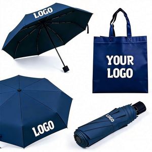 Parapluie de voyage pliable coupe-vent à trois sections avec logo, vente en gros, cadeau promotionnel d'entreprise, parapluies manuels imperméables - Product Image 1