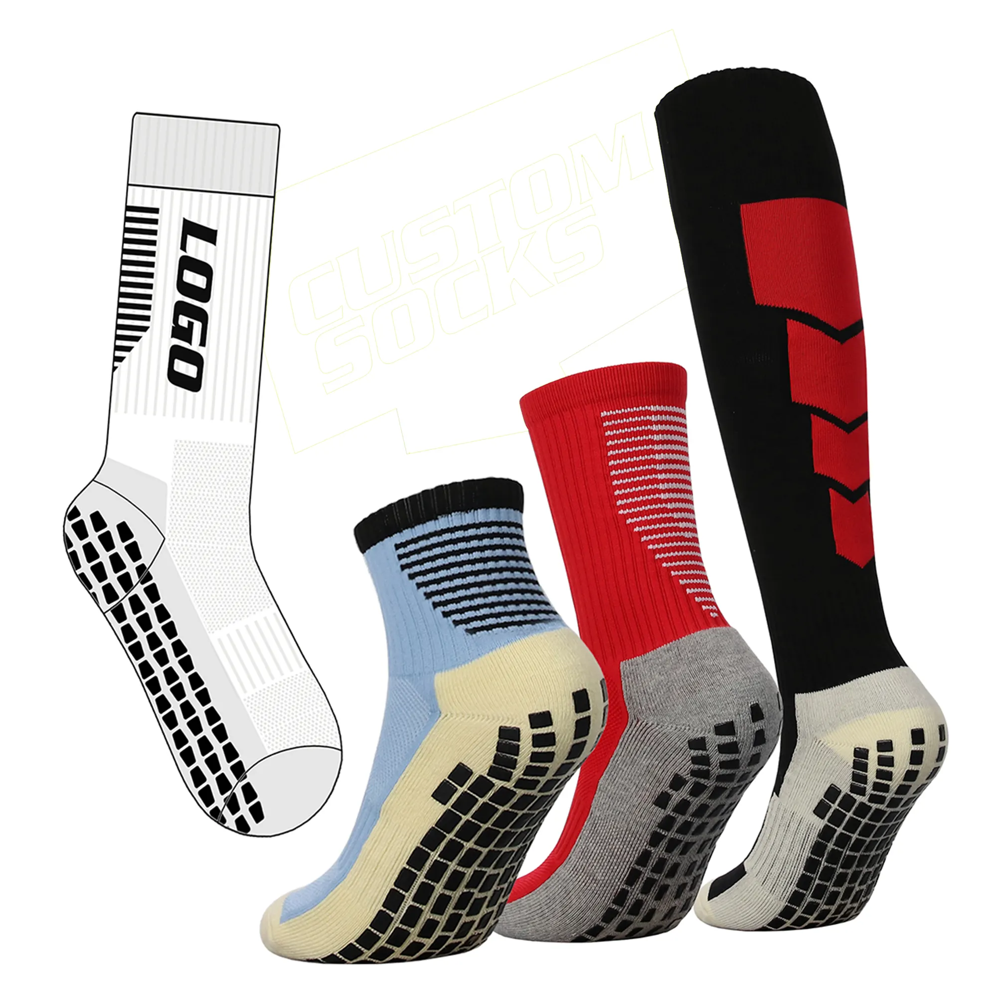 Vente en gros Service OEM disponible multi-styles anti-dérapant Sports Respirant Crew Athletic Gripper Chaussettes de football