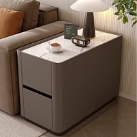 Table console minimaliste moderne avec rangement, style luxe léger, haut de gamme, pour salon, en bois massif, plateau en marbre, revêtement en cuir, couleur personnalisable