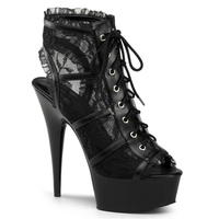 Chaussures de pole dance à talon fin de 15 cm (6 pouces) noires à lacets, mode estivale, à bout ouvert, plateforme antidérapante, à bride en T