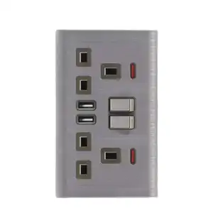 OSWELL Double 2 Gang Uk 13a Flat 3 Pin Electrical Light Wall Switched Socket With Double Usb
