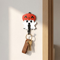 Porte-clés mural décoratif robuste en acajou, motif fantôme de dessin animé mignon, style artistique moderne, pour Halloween, rangement de clés d'entrée