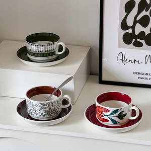 Tasse à café en céramique vintage de luxe léger du Moyen Âge, soucoupe, tasse à thé de l'après-midi au bureau, tasse à latte, tasse à thé <span class=keywords><strong>Althea</strong></span> Flower - Product Image 4