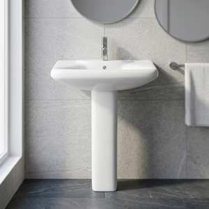 Ensemble de lavabo sur pied en céramique blanche grand format, style granit, pour salle de bain, articles sanitaires, vente en gros - Product Image 6