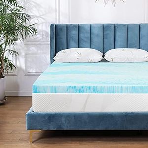 Desain Modern matras busa memori puncak 2 inci Gel Swirl busa memori tempat tidur lembut Topper biru muda kasur organik tunggal