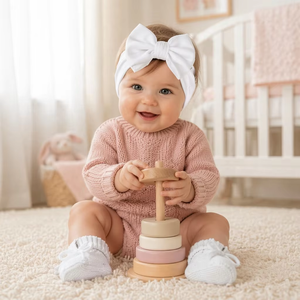 Pinuotu Baby Knitted Accessories Set Plain White Cotton Winter Pom Beanie Custom New Born Baby Booties Matching Headwear Suits - Product Image 4