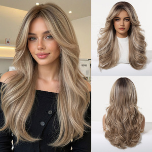 Peluca Larga y Rizada de Estilo Europeo-Americano para Mujer, Color Rubio Platino, Hecha a Máquina, Natural y Moderna - Product Image 4