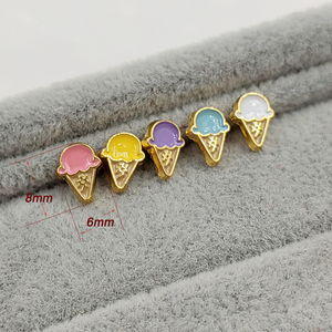 Boutons miniatures en alliage de zinc plaqué 8 mm, motif cornet de crème glacée, rose, violet, jaune, bleu, blanc, pour vêtements de poupées BJD, thème dessert - Product Image 1