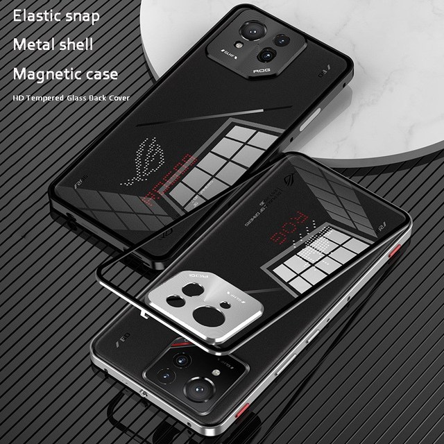 Elastic Snap Magnetic Metal Bumper Frame Case for Asus ROG Phone 9 Pro / ROG Phone 9 Back Tempered Glass Camera Lens Cover