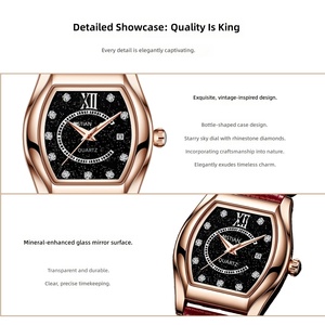X-GEQCK 8077 Nuevo Reloj de Cuarzo para <span class=keywords><strong>Mujer</strong></span> con Doble Calendario, Correa de Cuero Vacuno, Caja de Aleación, Esfera con Incrustaciones de Diamantes, a la Moda e Impermeable - Product Image 4