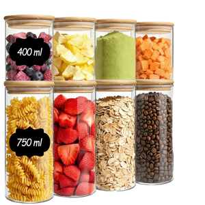 Glass Modern Design Tube-Shaped Airtight Heatable Dishwasher Safe Non-Toxic Hand Blown Glass <b>Spice</b> <b>Jars</b> Wooden Food Storage - Product Image 1