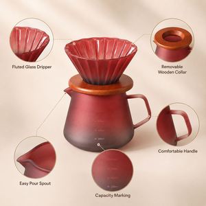 ชุดกรองกาแฟแบบเท ทำจากแก้วโบโรซิลิเกตคุณภาพสูง ขนาด 600 มล. พร้อมที่รินกาแฟและปลอกไม้ - Product Image 3