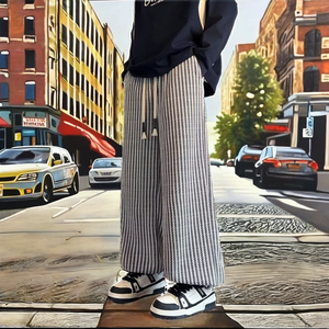 Pantalon de survêtement streetwear homme toutes saisons, coupe ample et polyvalente, effet froissé, taille mi-haute, décontracté, tombé fluide, jambe droite, 100% polyester - Product Image 2