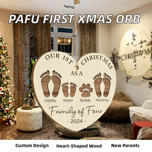 Ornement de Noël en bois personnalisé avec empreintes de pieds de famille, décoration suspendue pour sapin, idéal pour les nouveaux parents - Product Image 2