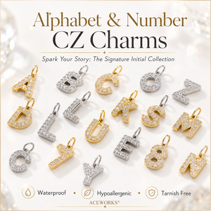 Dijes de Letras y Números CZ |   Colgantes de Acero Inoxidable con Baño de Oro PVD de 18K y Micro Pavé de Circonitas con Iniciales para Creación de Joyería DIY - Product Image 1