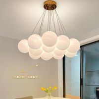 Lustre créatif à LED réglable en hauteur, boule à bulles, en fer forgé crème, avec télécommande, pour chambre à coucher