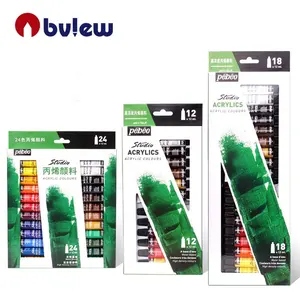 Bview Art Original Studio Pebeo Acrylic Paint Set With 12/18/24 Rich Colors 12ml Tube For Artist DIY Painting