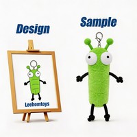 Porte-clés en peluche insecte vert amusant avec de grands yeux et des antennes, en coton PP super doux, personnalisable avec logo OEM, cadeau de Noël unisexe