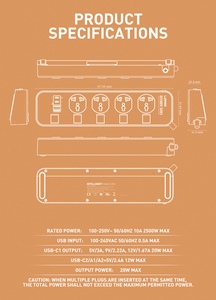 Ldnio sc4408c điện dải cổng USB và chuyển đổi nút mở rộng Ổ cắm điện 2500W 4 ổ cắm outlest + pd20w USB - Product Image 6
