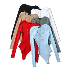 Combinaison moulante à manches longues en tricot pour <span class=keywords><strong>femme</strong></span>, combinaison sexy pour <span class=keywords><strong>femme</strong></span>, design de combinaison moulante, couleur unie, chemise de base élastique amincissante - Product Image 1