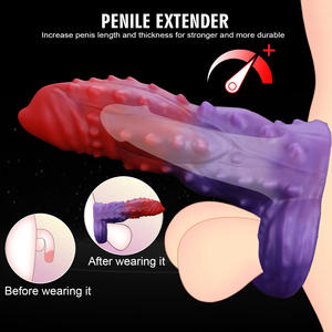 Manchon pénis creux réutilisable Silicone Extender Wolf Tooth Texture Retarder Préservatif pour hommes - Product Image 2