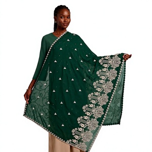 Écharpe de Soirée pour Femme en Mousseline Brodé, Motif Coquillage Doré, Bordure Large en Dentelle, Imprimé Personnalisé, 12 Couleurs, Vente en Gros, OEM ODM Personnalisable - Product Image 1