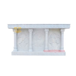 Diseño moderno de mármol blanco Altar de sacrificio Mesa Iglesia Tema Muebles Adornos Escultura para la venta - Product Image 4