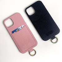 Coque de téléphone en cuir de vache véritable avec anneau de support de carte pour iphone 13 14 pro
