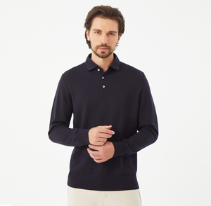 380 grammes de haute qualité pour hommes 100% <span class=keywords><strong>laine</strong></span> mérinos tricoté 14GG pull à col <span class=keywords><strong>polo</strong></span> vente en gros de <span class=keywords><strong>polo</strong></span> à manches longues avec logo personnalisé - Product Image 3