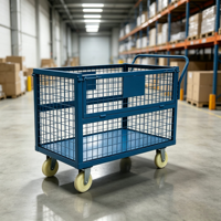 Chariot roulant en treillis métallique pour entrepôt avec poignée, cage à roulettes industrielle pour le transport de marchandises