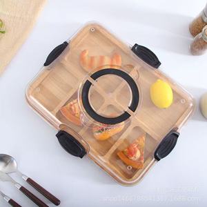 Plateau de service en bois Huifa avec couvercle en acrylique et compartiments divisés pour aliments, utilisation en pique-nique en plein air - Product Image 5