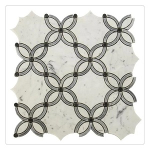 Mosaïque moderne en marbre et verre à motif floral découpé au jet d'eau pour crédence <span class=keywords><strong>de</strong></span> cuisine, mur <span class=keywords><strong>de</strong></span> salle <span class=keywords><strong>de</strong></span> bain, décoration intérieure/extérieure - Product Image 4