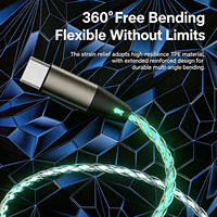 Cable de Datos RGB de 7 Colores con Luz Fluida, Carga Rápida de 60W, Cable Tipo-C a Tipo-C con Trenzado de Nailon para Transferencia de Datos para Teléfonos Móviles y Computadoras