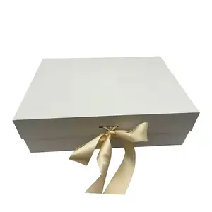 Caixa de presente dobrável ecológica para atacado com fita de papel para presente, logotipo personalizado