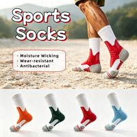 Chaussettes de sport en polyester et nylon, motif personnalisé, logo, rouge et blanc contrastés, coussinées, pour le basketball et la course à pied