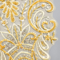 Applique de col en tulle brodé de perles dorées pour la décoration de vêtements, garniture de col de luxe pour Abaya, robe musulmane