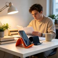 Support de tablette mobile pliable en silicone à fixation flexible, antidérapant, design créatif, angle réglable, personnalisable pour bureau et lit