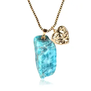 Нестандартный Апатит Nabest, необработанный камень, позолоченное золото 18 карат, подвеска с голубым сердцем, цепочка, регулируемая, Модная бижутерия для женщин, подарок