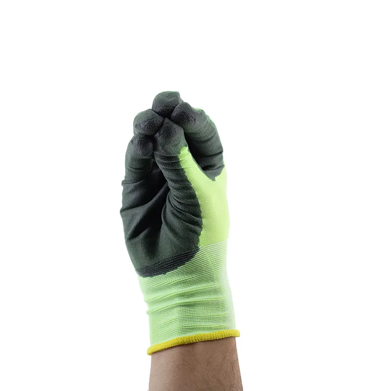 Bonne qualité 13G vert polyester noir finition enduit ESD travail PU revêtement sécurité PU gants de travail