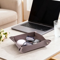 Plateau de Valet en Cuir Véritable Gris Étanche Pliant Catchall pour Ménage Bureau Bureau Voyage Option Personnalisée