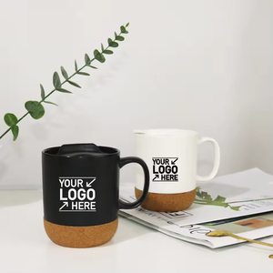 Tasses en porcelaine noires et blanches personnalisées par le fabricant, pour eau, lait, café, mugs en céramique avec base en liège mate - Product Image 5