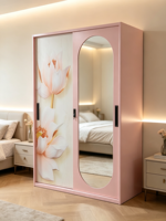 Armoire à 2 portes coulissantes en acier au design moderne avec un imprimé floral élégant et un miroir de pleine longueur pour la chambre à coucher