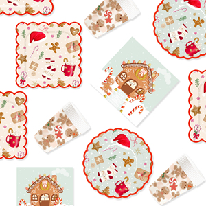 DAMAI Customized Christmas Party Tableware Set with Red Hat <b>House</b> <b>Socks</b> Patters Disposable Paper Plates Cups Napkins - Product Image 3