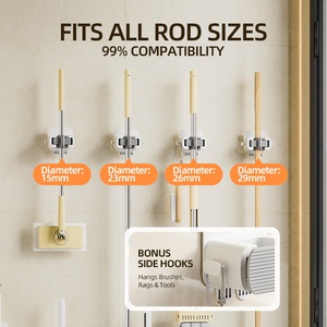 Wall Mount Lau Chổi chủ Heavy Duty nhựa Organizer Rack cho công cụ làm sạch lưu trữ - Product Image 4