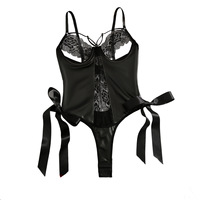 Ensemble de lingerie Teddy pour femme, sous-vêtements sexy avec soutien-gorge en dentelle ouverte, inspiré de la pole dance, avec joli nœud, séduction, vente en gros