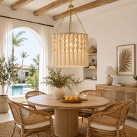 Handgefertigter Boho Quasten-Kronleuchter, Baumwollfaser-Pendelleuchte mit Goldakzenten für Schlafzimmer, Wohnzimmer & Boutique-Hotels