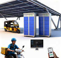 Armoire de remplacement de batteries à 10 emplacements avec contrôle par application convivial pour les livreurs de vélos électriques en Afrique